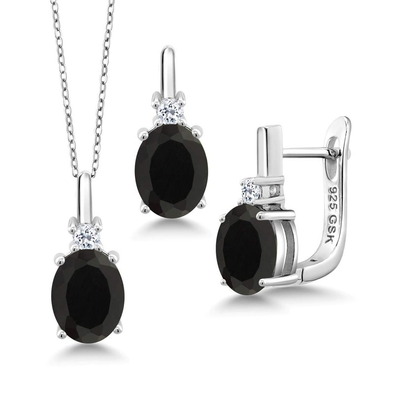 GEM STONE KING Gemstone Birthstone and White Topaz Pendant and Earrings Jewelry Set for Women in 925 Sterling Silver | Oval 8X6MM and Round 2.5MM | Fine Jewelry Set for Her Mom Women Wife | With 18 Inch Chain - Image 1